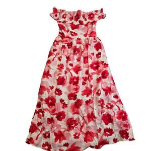 NWT In February Red Watercolor Floral Off-the-shoulder Maxi Dress Sz S Romantic